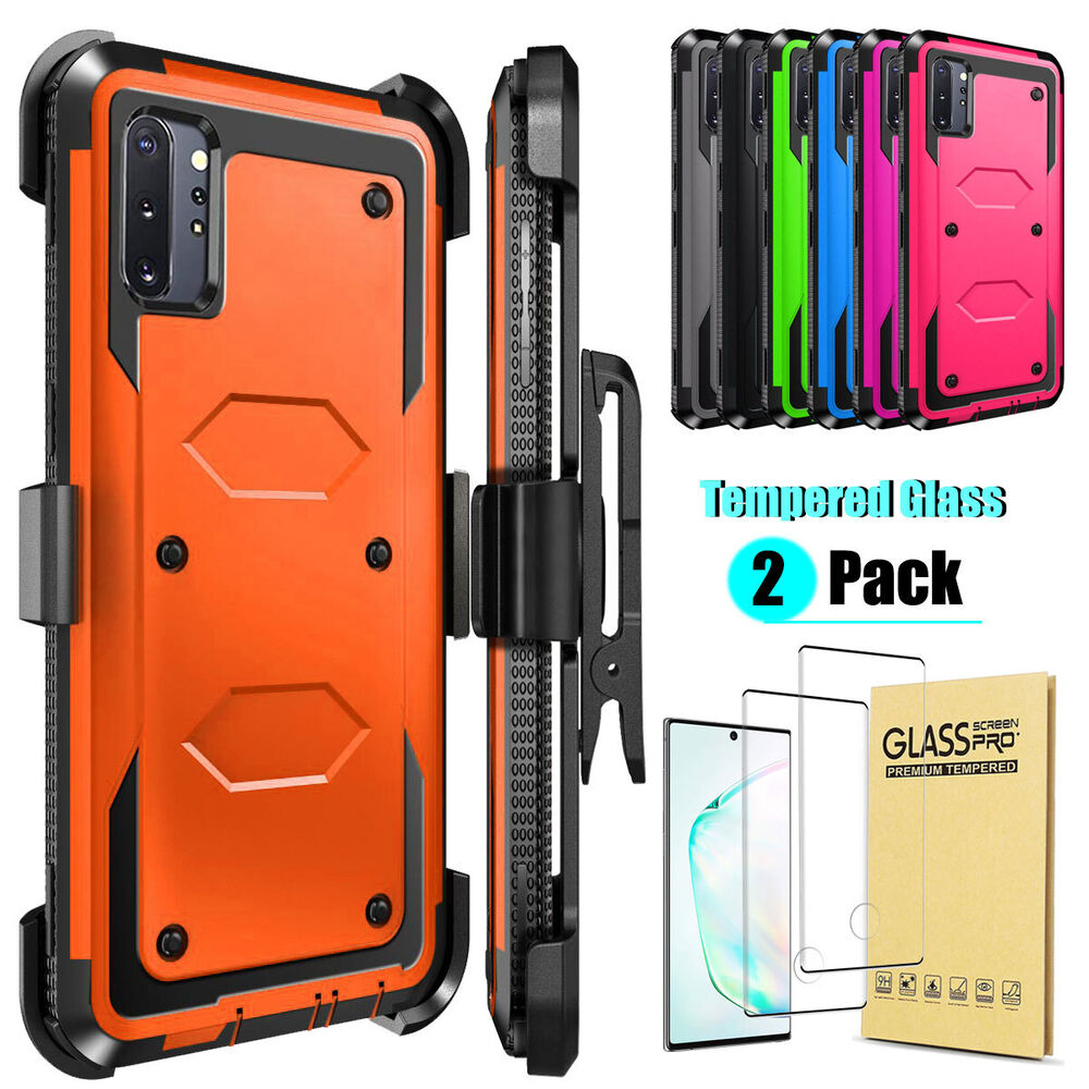 For Samsung Galaxy Note10+ Case Clip Belt Stand Cover / Tempered Glass Protector