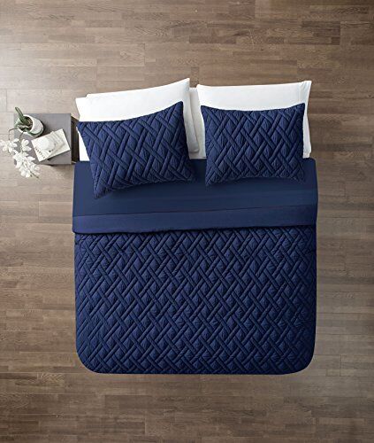VCNY Home Lattice 7 Piece Bed-In-A-Bag Comforter Set, Full, Navy