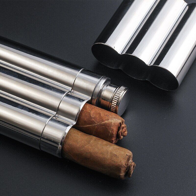 Cigar Tube Storage Cases Stainless Steel Humidor Travel Tobacco Cigarette Holder