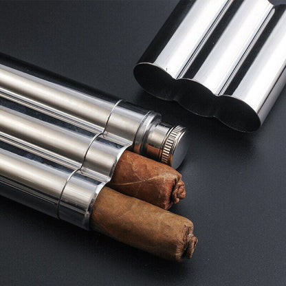 Cigar Tube Storage Cases Stainless Steel Humidor Travel Tobacco Cigarette Holder
