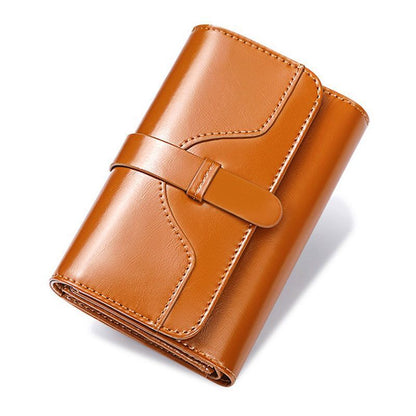Genuine Leather Wallets Short Clutch Purse 3 Fold Card Coin Bag RFID 9*3*14 CM