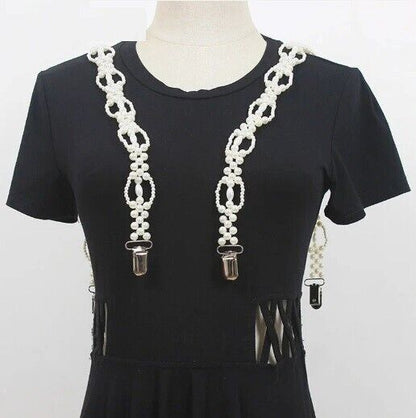 Women Waist Corset 69x2cm Fashion Pearl Chain Decoration Suspender Trouser Strap