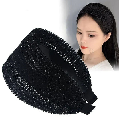 Women Headband Cloth 3 Inch Wide W/ Teeth Non-Slip Hairpin All-Matching Headwear