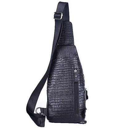 Men's Sling Backpack 100% Genuine Leather Crocodile Crossbody Chest Bag Daypack