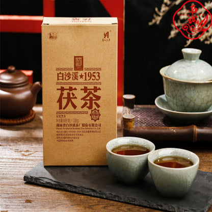 338g Chinese tea Anhua Black Tea Jinhua Fu Brick Tea 白沙溪1953特制茯茶 湖南安化黑茶金花茯砖茶