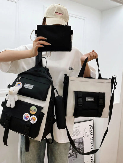 3PCS Children's Teen School Bag Four-piece Bag, Handbag Student Backpack