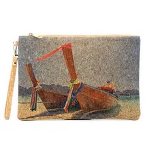 Natural Portugal Cork Handbag Clutch Sea Beach Boat Bags Wooden Purse Polyester