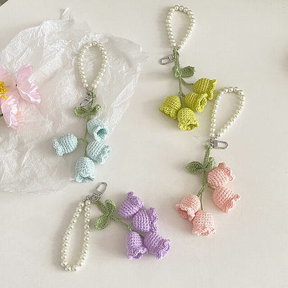 1Pc Flower Knitted Keychain Keyring Women Crocheted Wool Flower Leaf Bag Pendant
