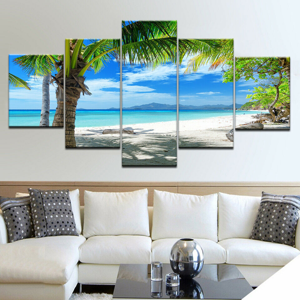 Islands Palm Tree Beach Ocean 5 Piece canvas Wall Art Print Poster Home Decor