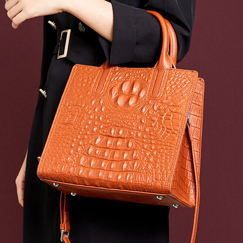100% Genuine Leather Womens Crocodile Elegant Handbag Evening Party Shoulder Bag