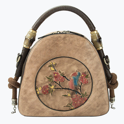 Women's Retro Genuine Leather Handbags Embossed Flow