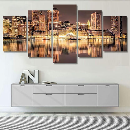 Boston Skyline 5 Piece Canvas Print Wall Art Poster Home Decoration