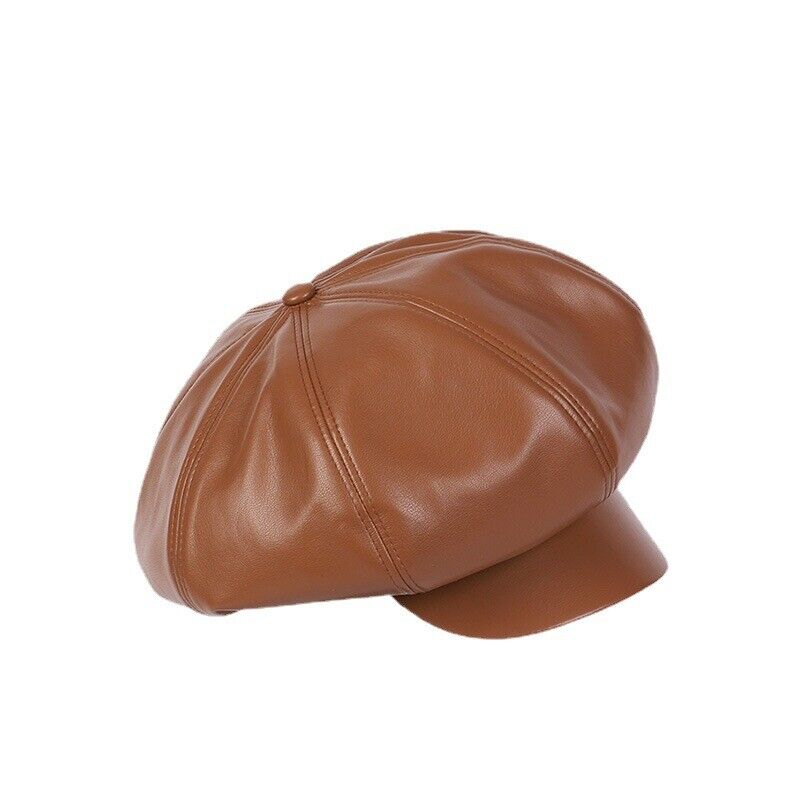 Womem Faux Leather Newsboy Hat Cabbie Cap Beret Flat Large Oversized Baggy Hat