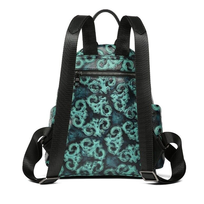 Real Leather Backpack, Floral Embossed and rubbed Backpack Women's Shoulder Bags