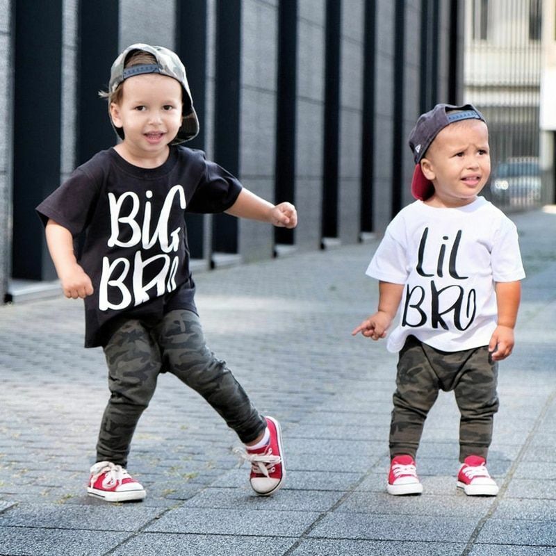T-Shirt Big Brother Little Sibling Short Sleeve Tees Clothes Kids Baby Boys Tops