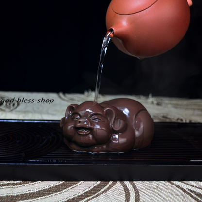 blessing pig statue small yixing zisha tea pet handmade purple grit tea play