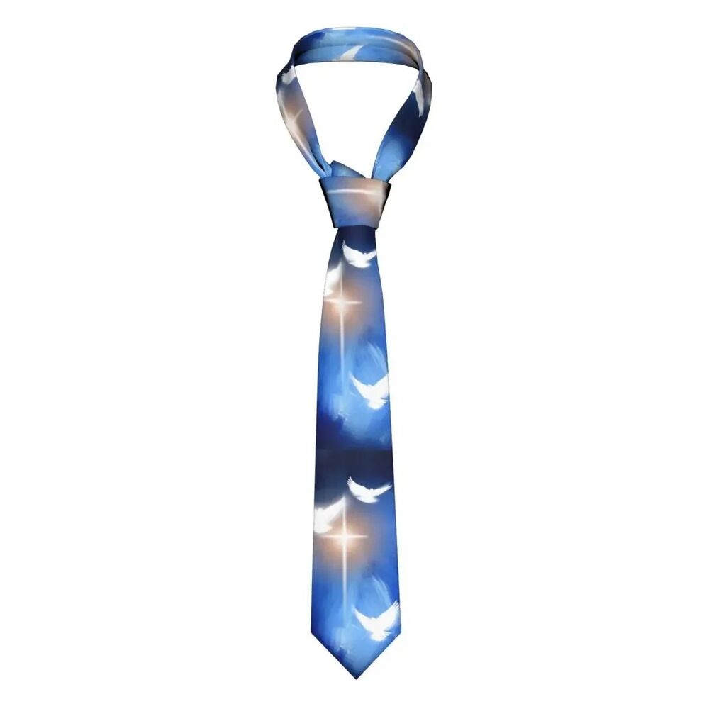 Men Neckties 8cm Polyester Glowing Christian Cross Three Doves Women Narrow Ties