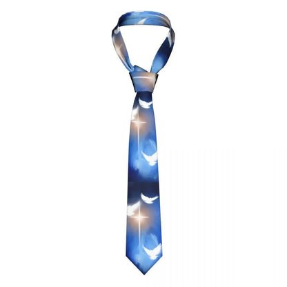 Men Neckties 8cm Polyester Glowing Christian Cross Three Doves Women Narrow Ties
