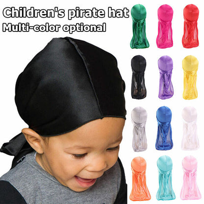 Silky Durag For Kids Boys Long Tailed Pirate Hat Hip-Hop Bandanas Doo Rag Turban
