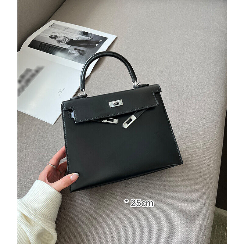 19/25 Trapezoid Glossy Real Leather Flap Tote Handbag Shoulder Bag Purse Fashion
