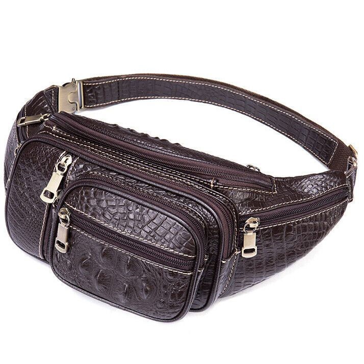 Men's Real Leather Fanny Waist Pack Bag Sling Backpack Crocodile Chest Bags