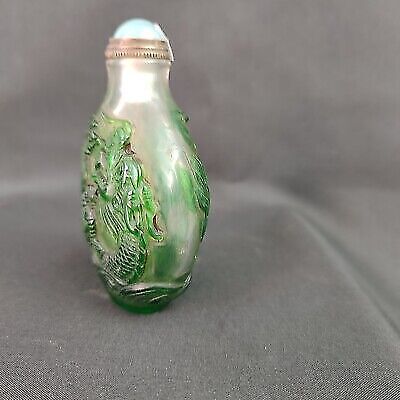 Beautiful Handmade chinese dragon statue Collector Carved Glass Snuff Bottle art