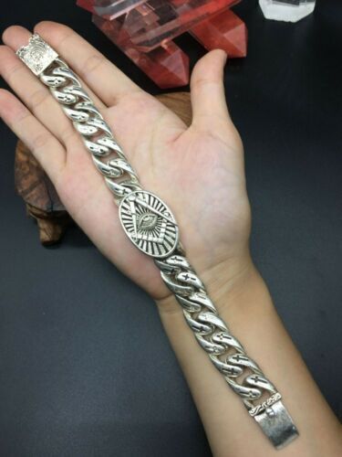 Asian old miao silver hand cast cool statue bracelet jewel gift