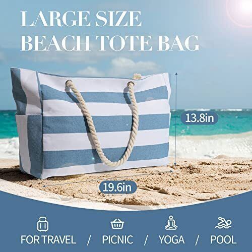 Beach Bag Large Beach Bags for Women Waterproof Beach Tote Bag with Zipper