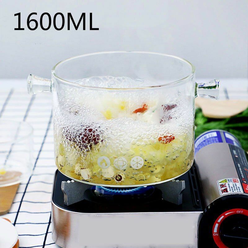 1.6L Heat-Resistant Porridge Pot 15x18cm Transparent Glass Home Soup Stocks Bowl