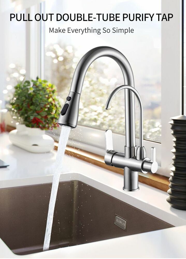 Kitchen Faucets Water Filter Taps Dual Handle Deck Mounted Three Ways Sink Mixer