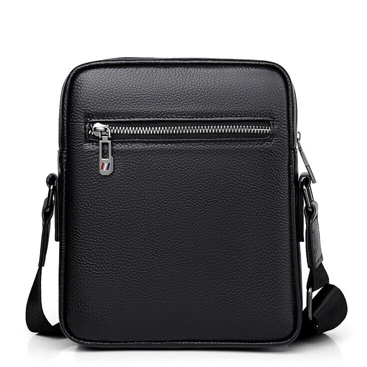 100% Genuine Leather Men's Double Zipper Sling Shoulder Messenger Bag Crossbody