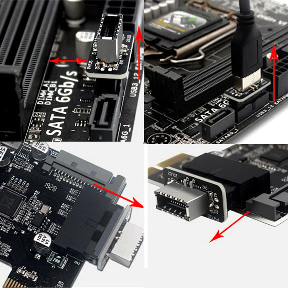 USB 3.0 19Pin/20Pin to Motherboard Connector TYPE-E Front Panel 90Degree Adapter