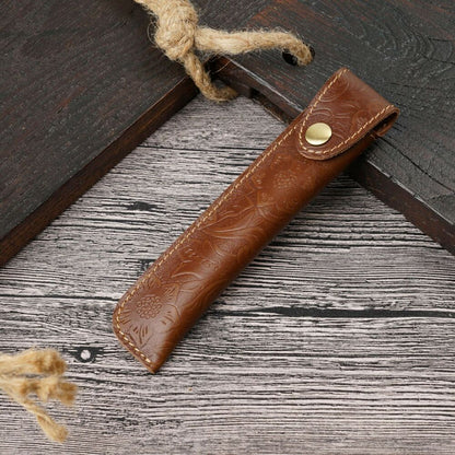 Handmade Cowhide Leather Pen Bag Vintage Carved Leather Pencil Case