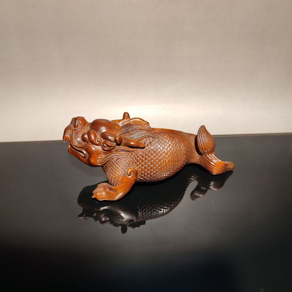 fish dragon figurine wood carving sculpture home decor living room statue gift