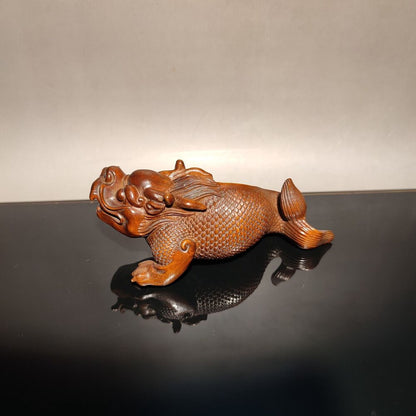 fish dragon figurine wood carving sculpture home decor living room statue gift