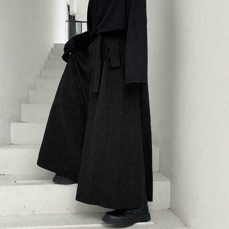 Fashion Men Baggy Gothic Long Pants Casual Loose Holiday Wide Leg Linen Trousers