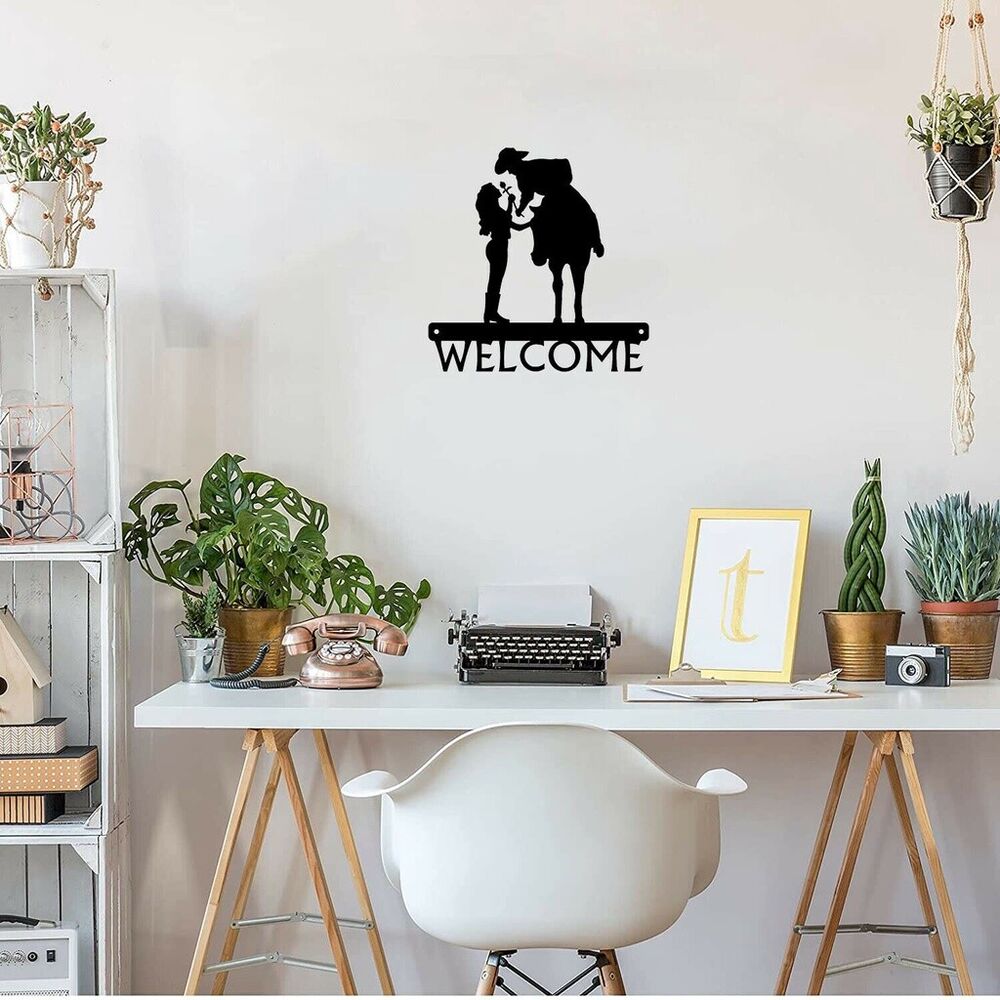 Romantic Couple Welcome Sign Metal Pretty Artwork Wall Stickers Shape Decoration