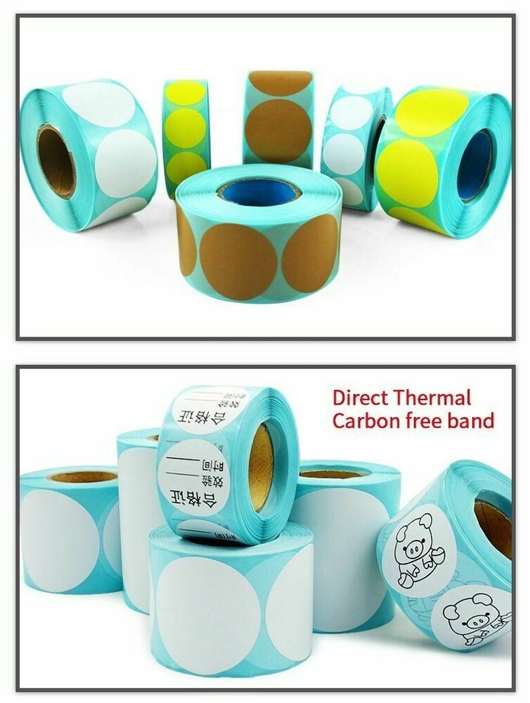 Direct Thermal Labels Roll White Round Stickers Packing Seal Adhesive Top Coated