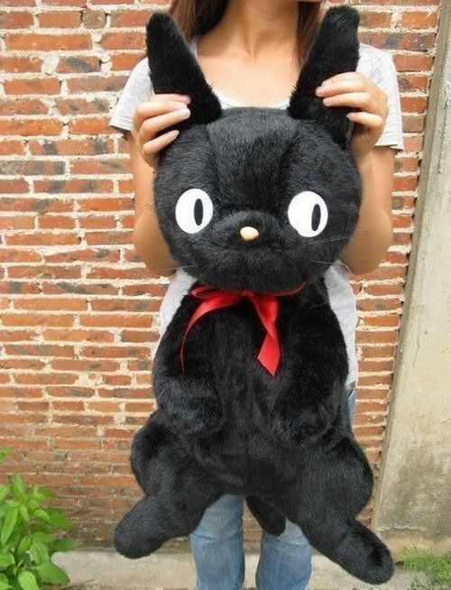 Black Plush Doll Bag Women Cute Funny Backpack Flannel Soft Handle 20L Traveling