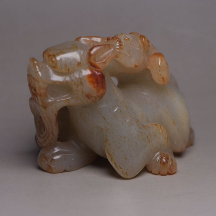 Antique Chinese Natural Hetian Jade Carving Beast Statue Exquisite Sculpture Art