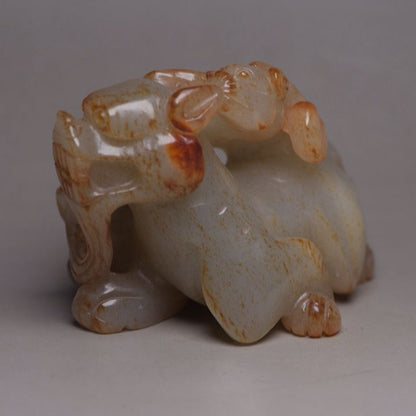 Antique Chinese Natural Hetian Jade Carving Beast Statue Exquisite Sculpture Art