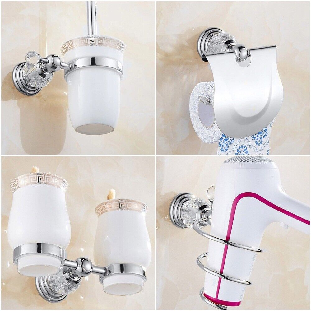 Luxury Crystal Silver Bathroom Accessories Chrome Polished Brass Hardware Sets