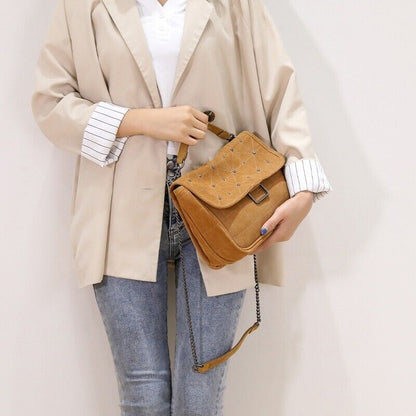Rivet Shoulder Messenger Bag Suede Brown Bags Ladies Female Purses and Handbags