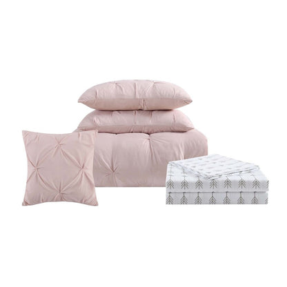 Truly Soft Everyday - Arrow Pleated Blush Queen Bed in a Bag - Queen,
