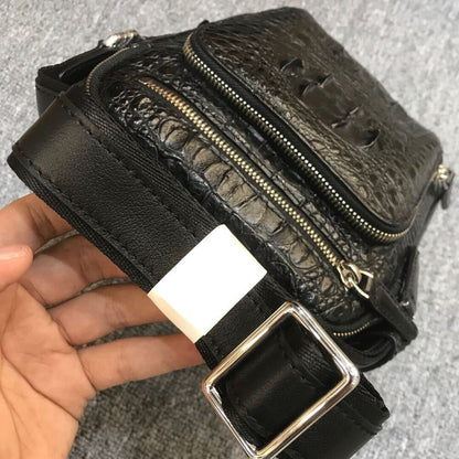 Handcrafted SiameseCrocodile Skin Leather Shoulder Bag Men Multifunction Handbag