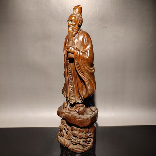 vintage wooden carved figures Confucius chinese boxwood wood statue study decor