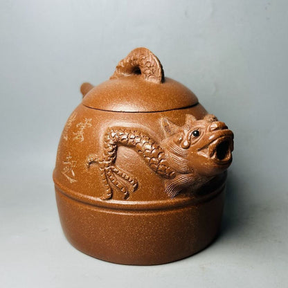 Vintage Chinese Yixing Purple Clay Teapot Zisha Ceramic Carving Dragon Teaware
