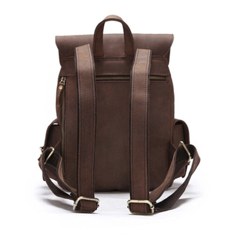 100% Crazy Horse Leather Women's Retro Backpack Travel Multi-pocket Rucksack Bag