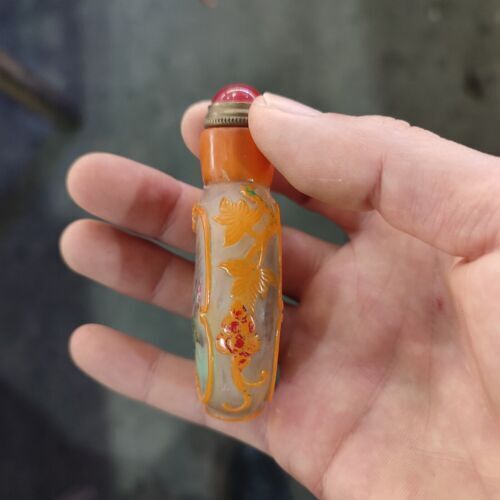 chinese colored glaze inside painting snuff bottle Statue Glass Box Carving gift