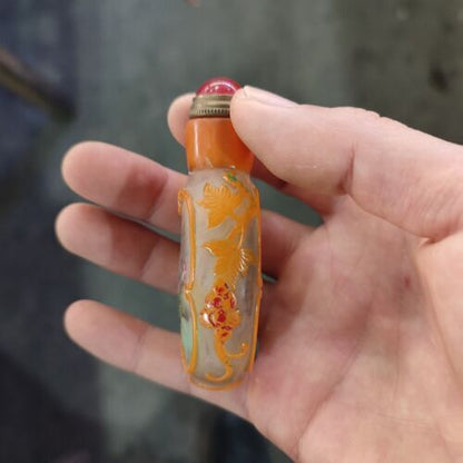 chinese colored glaze inside painting snuff bottle Statue Glass Box Carving gift